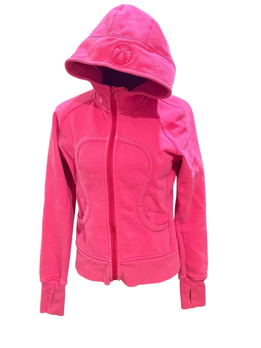 Lululemon Hoodie Womens Sz 8 Pink Scuba Full Zip Thumbholes Logo Fleece Jacket